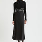 TURTLE NECK DRESS WITH SATIN SKIRT AND EMBROIDERY