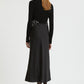 TURTLE NECK DRESS WITH SATIN SKIRT AND EMBROIDERY