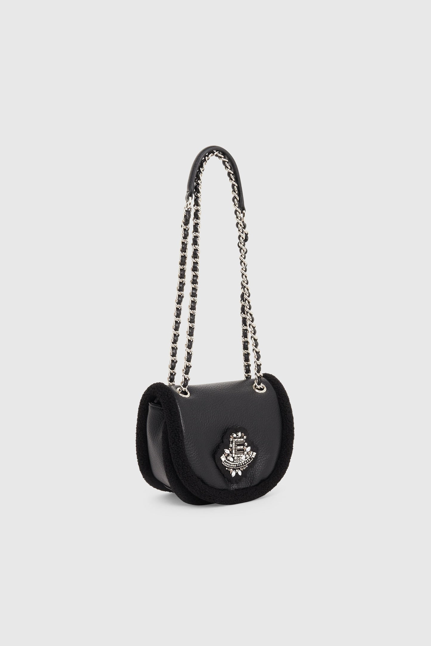 MINI FAUX SHEEPSKIN CROSSBODY BAG WITH LOGO