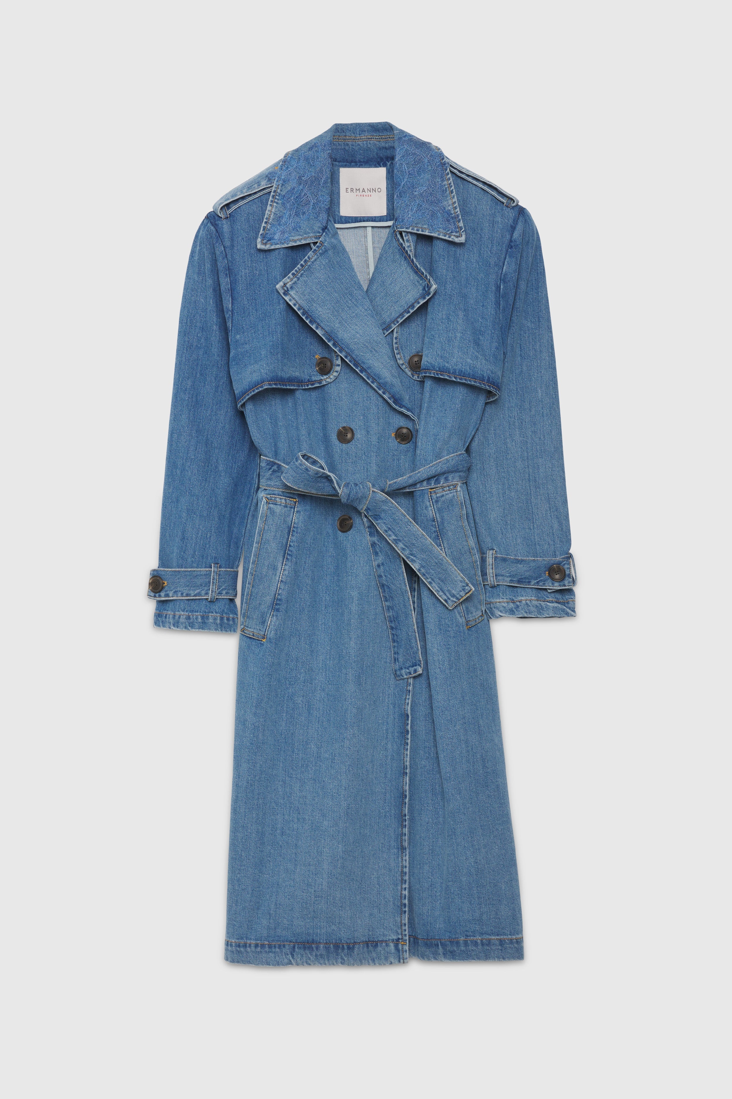 TRENCH LUNGO IN DENIM CON RICAMI