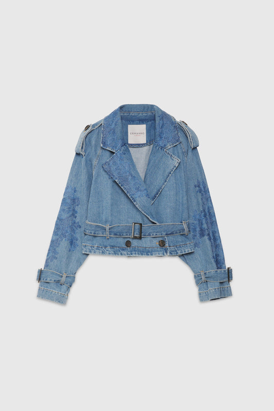 CROPPED DENIM TRENCH WITH EMBROIDERY