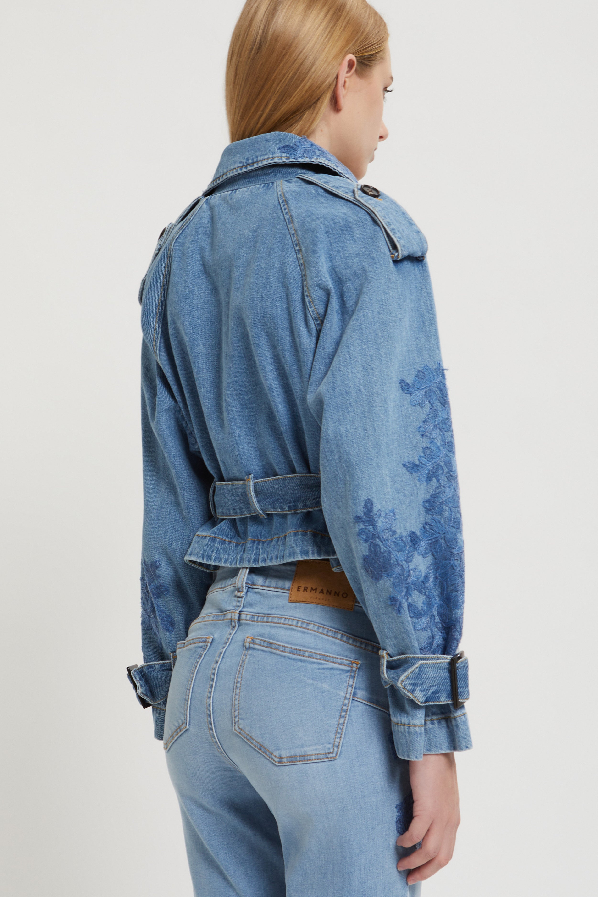 Image of CROPPED DENIM TRENCH WITH EMBROIDERY