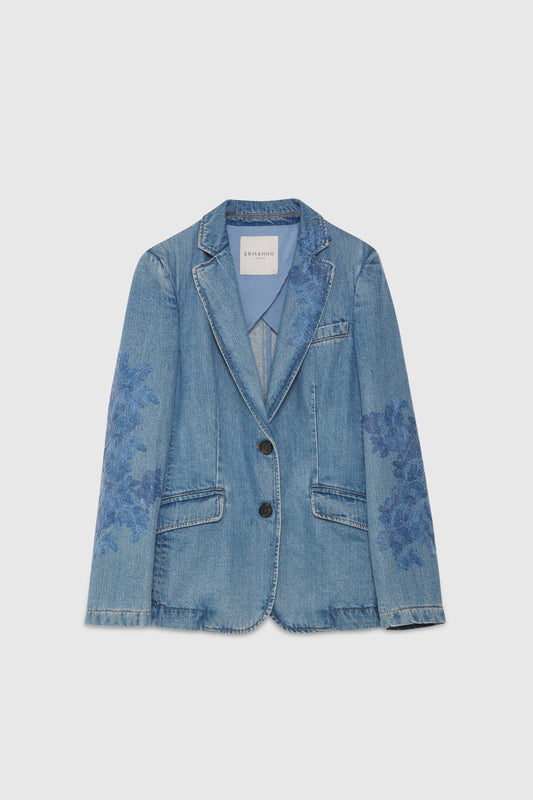 DENIM BLAZER WITH EMBROIDERY