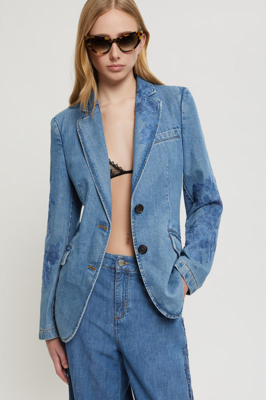 DENIM BLAZER WITH EMBROIDERY
