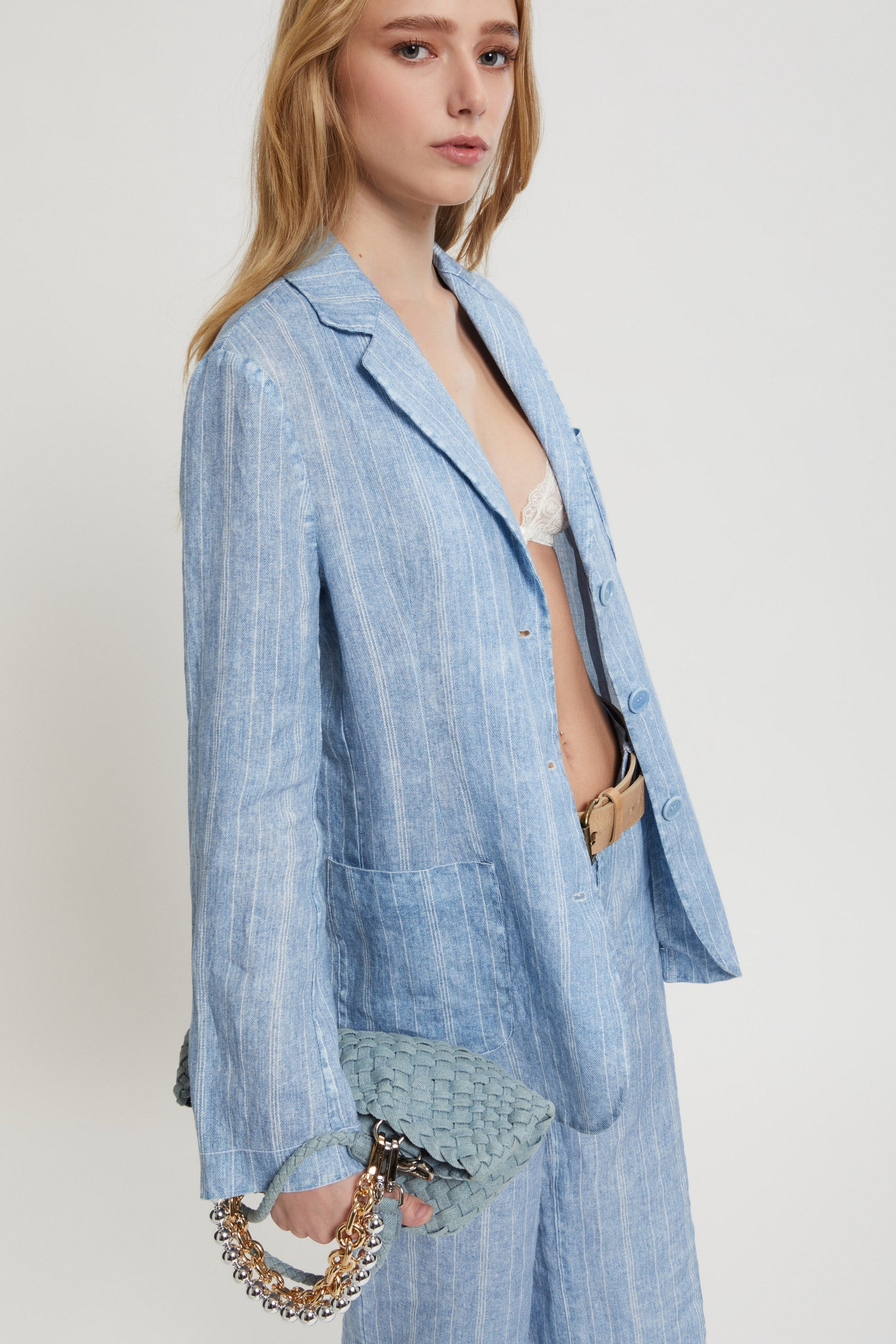 BLAZER DI LINO STAMPATO JEANS