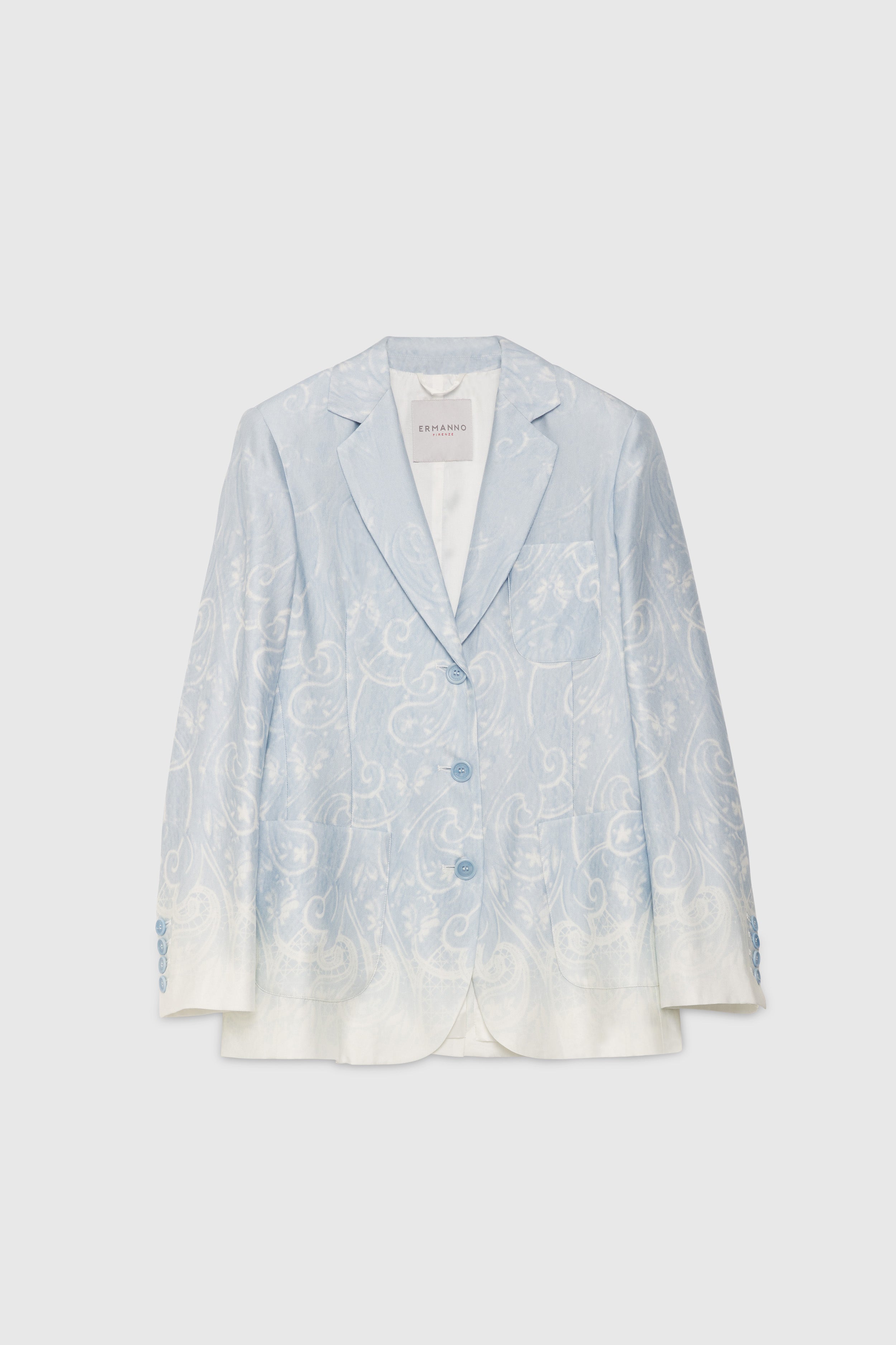 BLAZER MONOPETTO IN RASO STAMPA MACRAMÈ SFUMATA