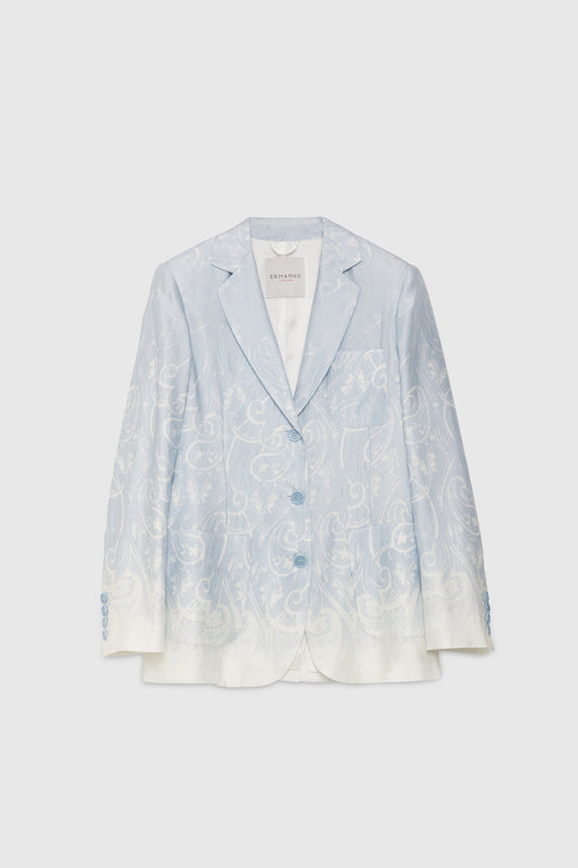 BLAZER MONOPETTO IN RASO STAMPA MACRAMÈ SFUMATA