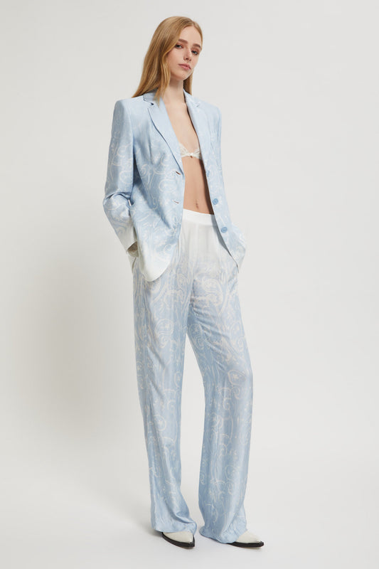 BLAZER MONOPETTO IN RASO STAMPA MACRAMÈ SFUMATA