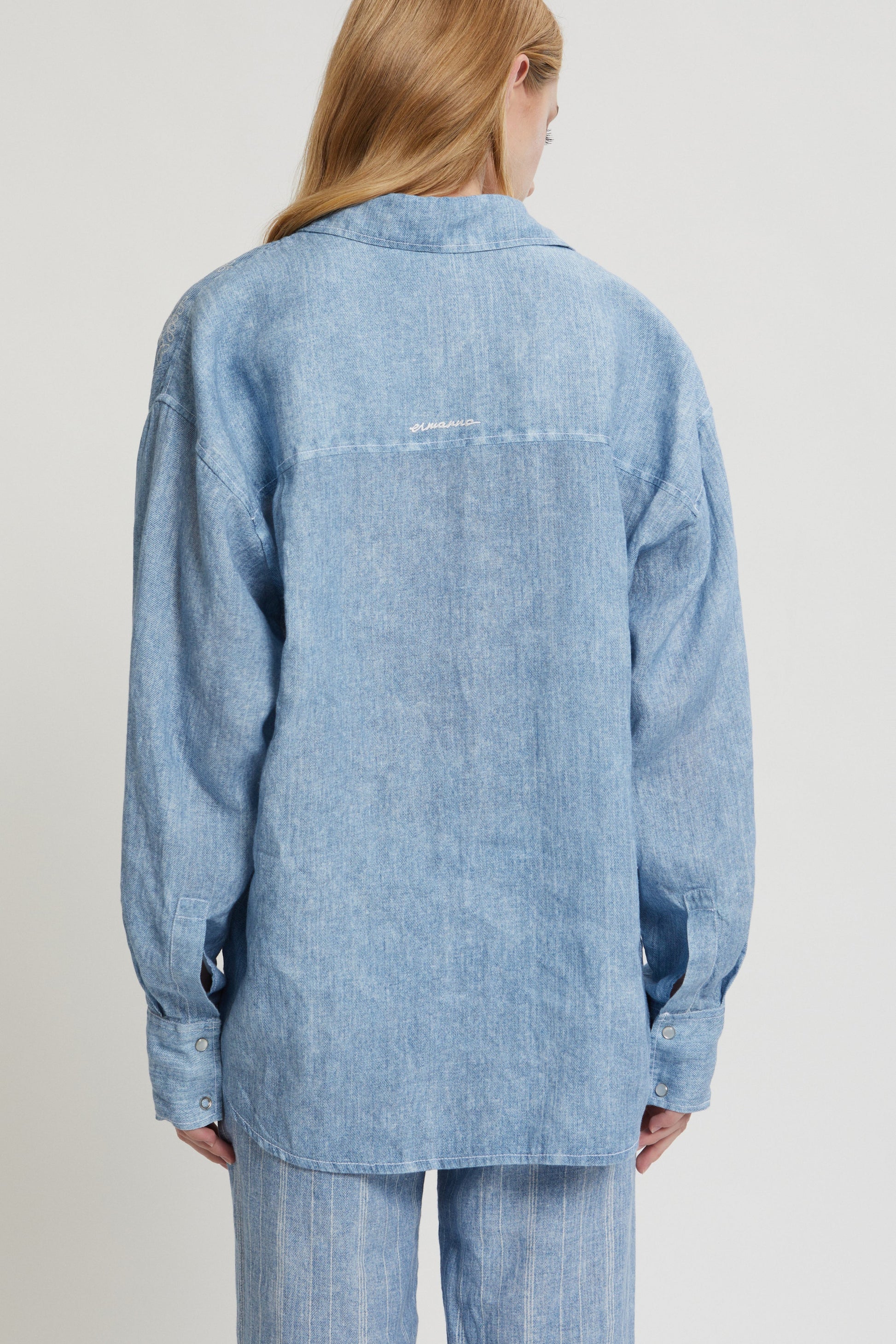 DENIM AND LACE PRINTED LINEN SHIRT
