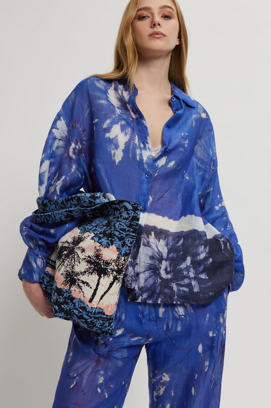 CAMICIA STAMPATA IN LINO EFFETTO TIE&DYE