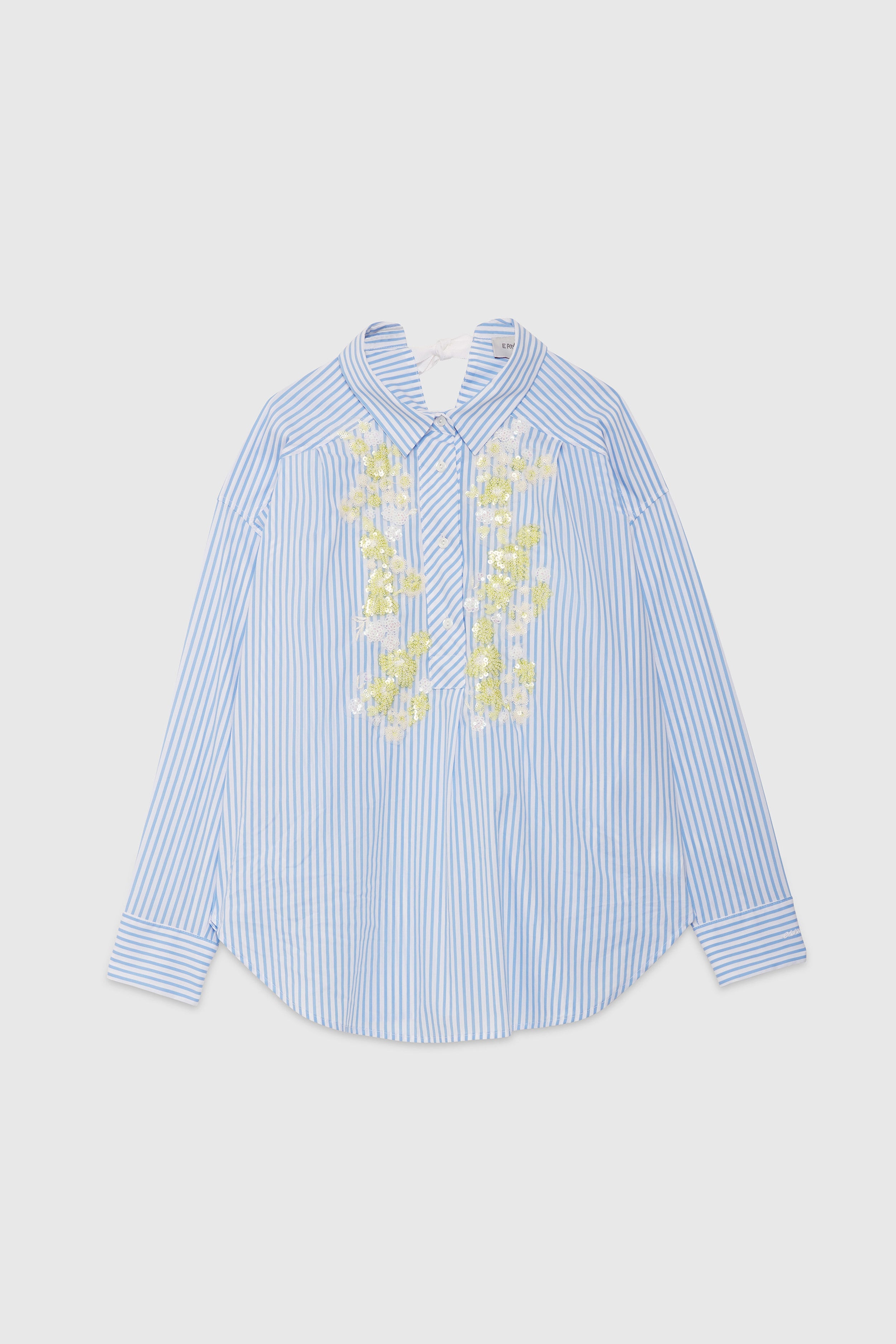 CAMICIA IN POPELINE RIGATO CON RICAMO PAILLETTES