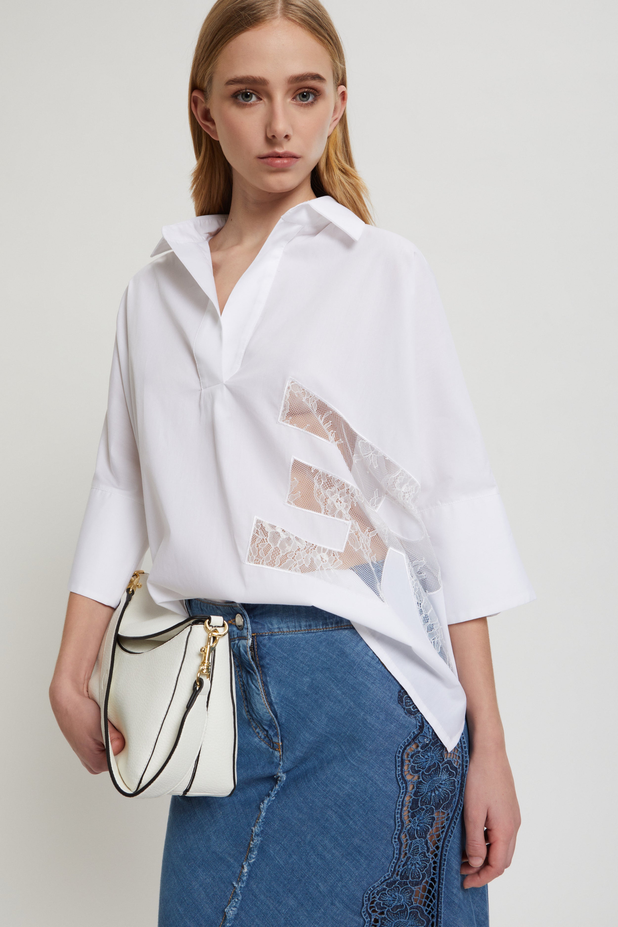 Image of CAMICIA OVER CON LOGO DI PIZZO