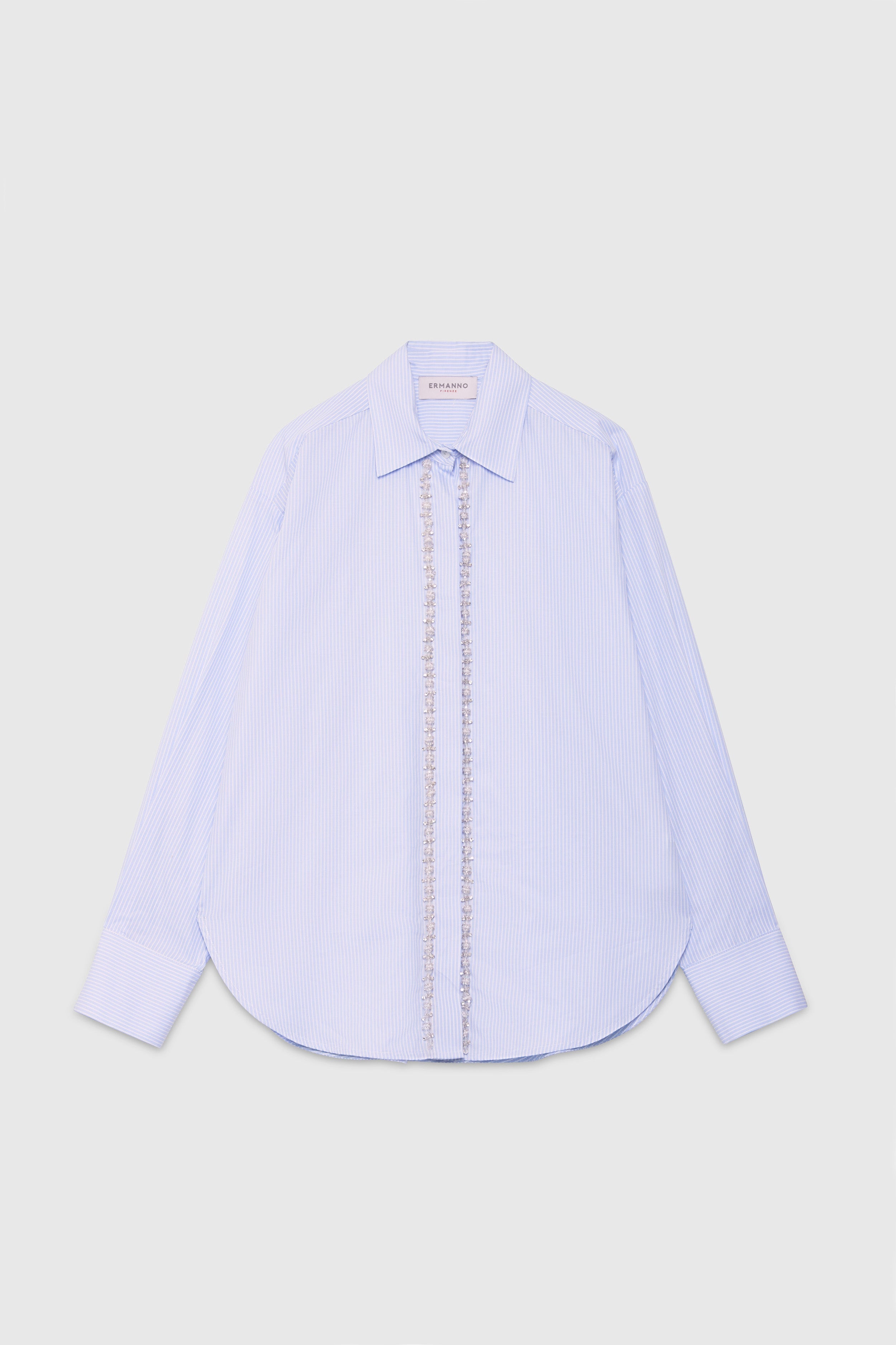 Image of CAMICIA DI POPELINE RIGATO CON RICAMO DI PERLINE