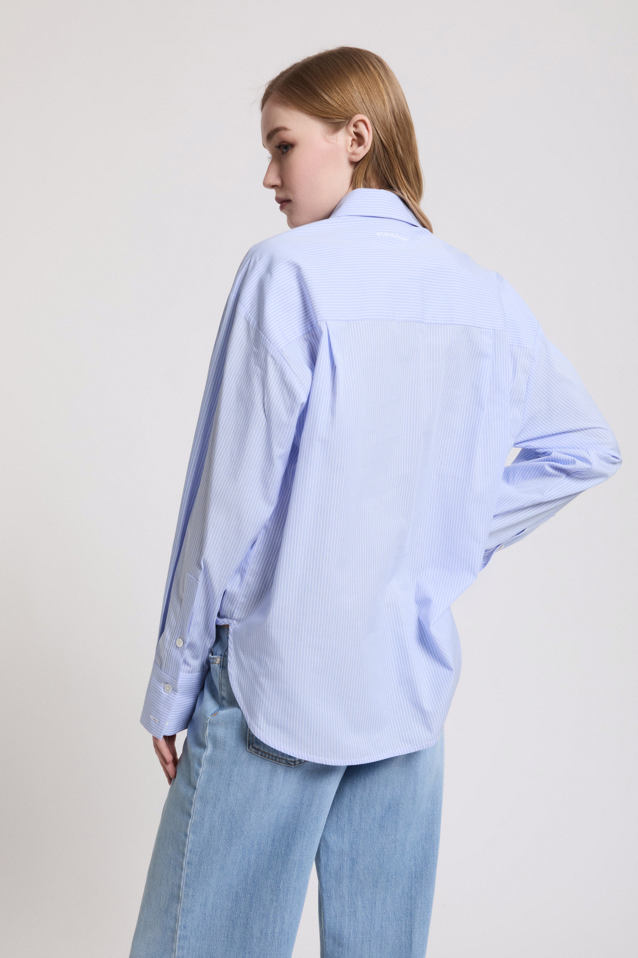 Image of CAMICIA DI POPELINE RIGATO CON RICAMO DI PERLINE