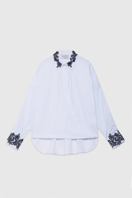 CAMICIA DI POPELINE RIGATO CON PIZZO