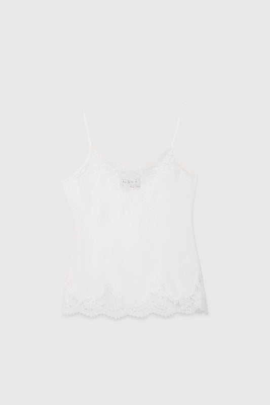 TOP A SOTTOVESTE IN MISTO SETA CON PIZZO