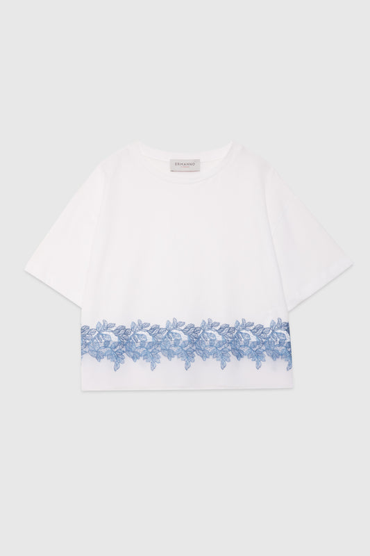 CROPPED T-SHIRT WITH LACE INSERT