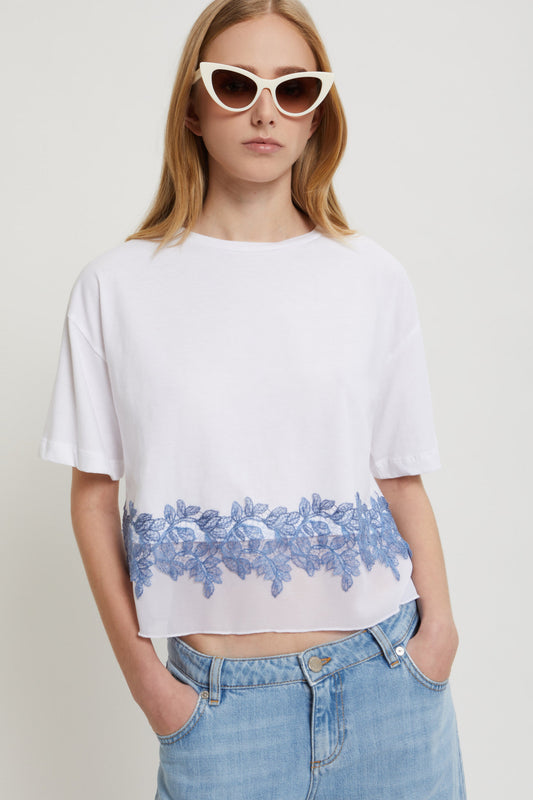 CROPPED T-SHIRT WITH LACE INSERT