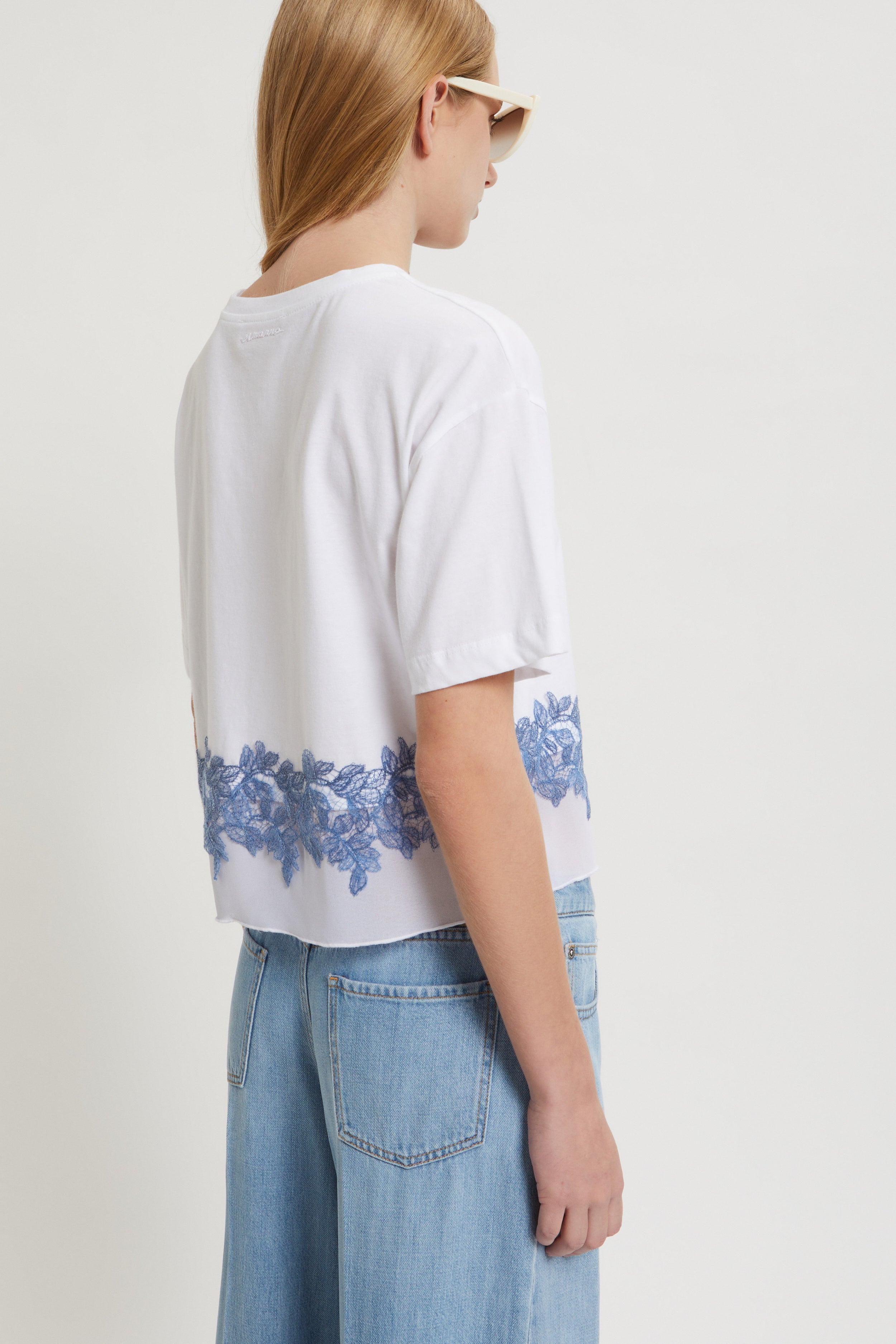T-SHIRT CROP CON PIZZO SFUMATO