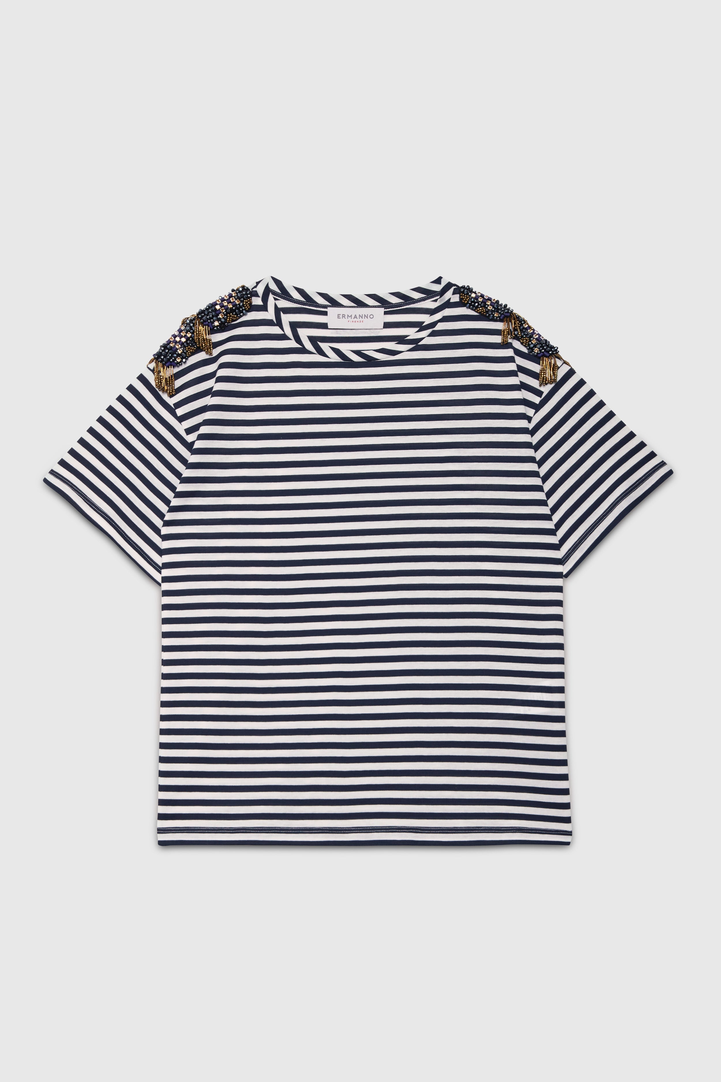 T-SHIRT A RIGHE CON SPALLINE GIOIELLO