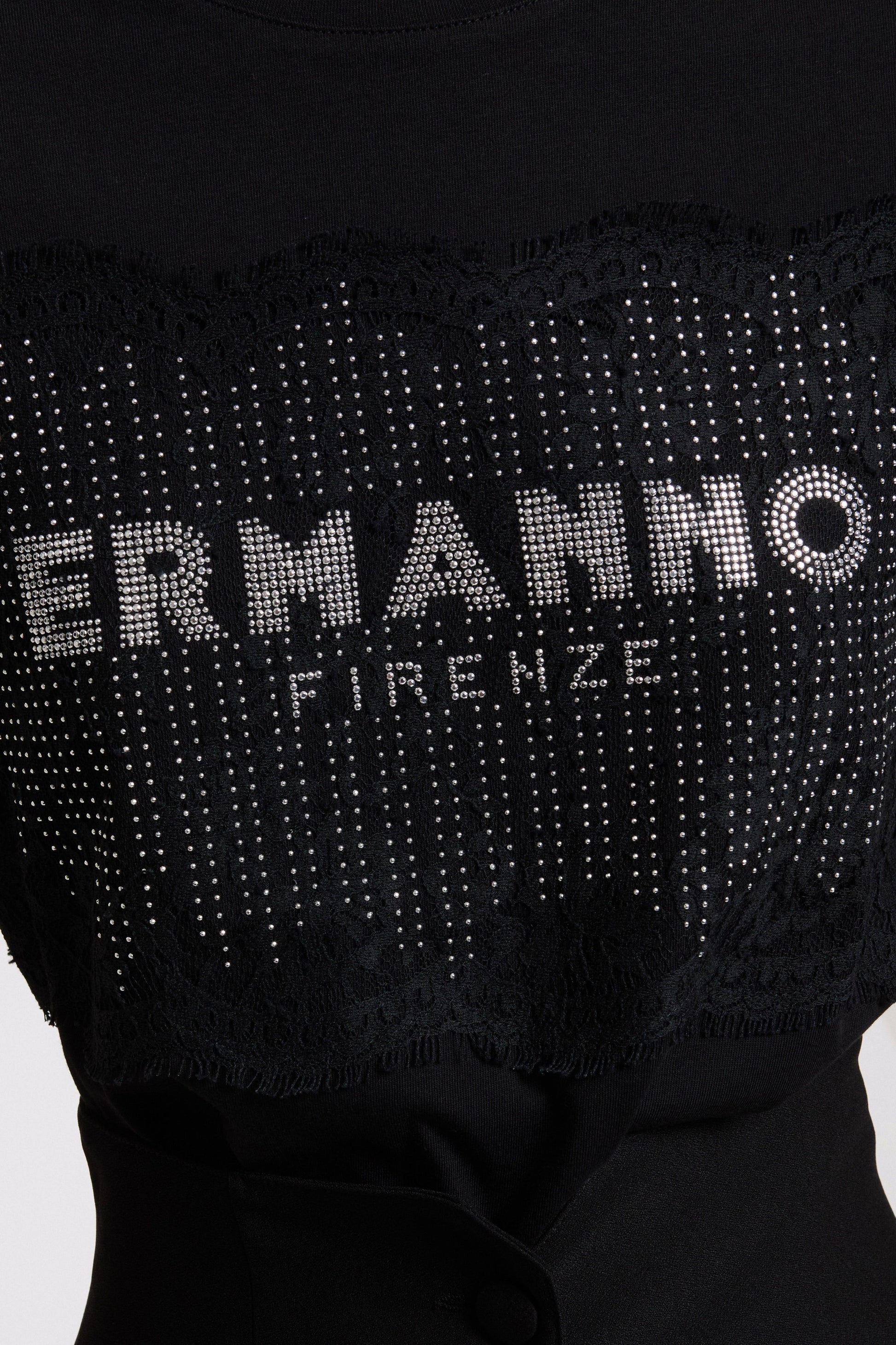 T-SHIRT AVEC DENTELLE ET LOGO DE CRISTAUX