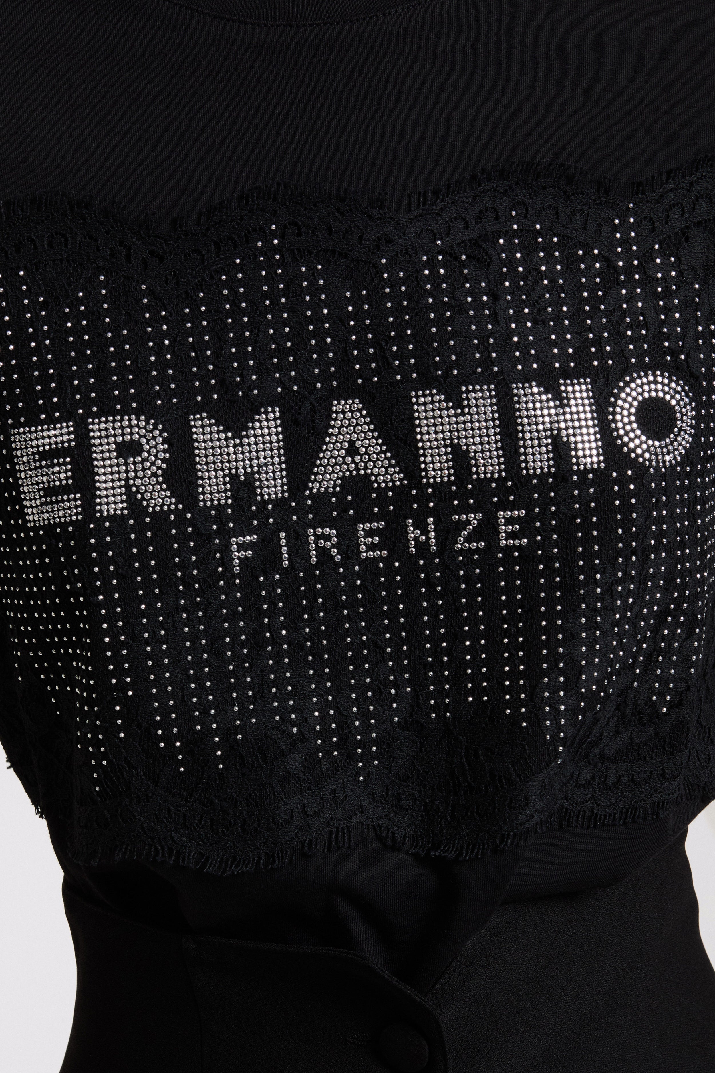 T-SHIRT AVEC DENTELLE ET LOGO DE CRISTAUX