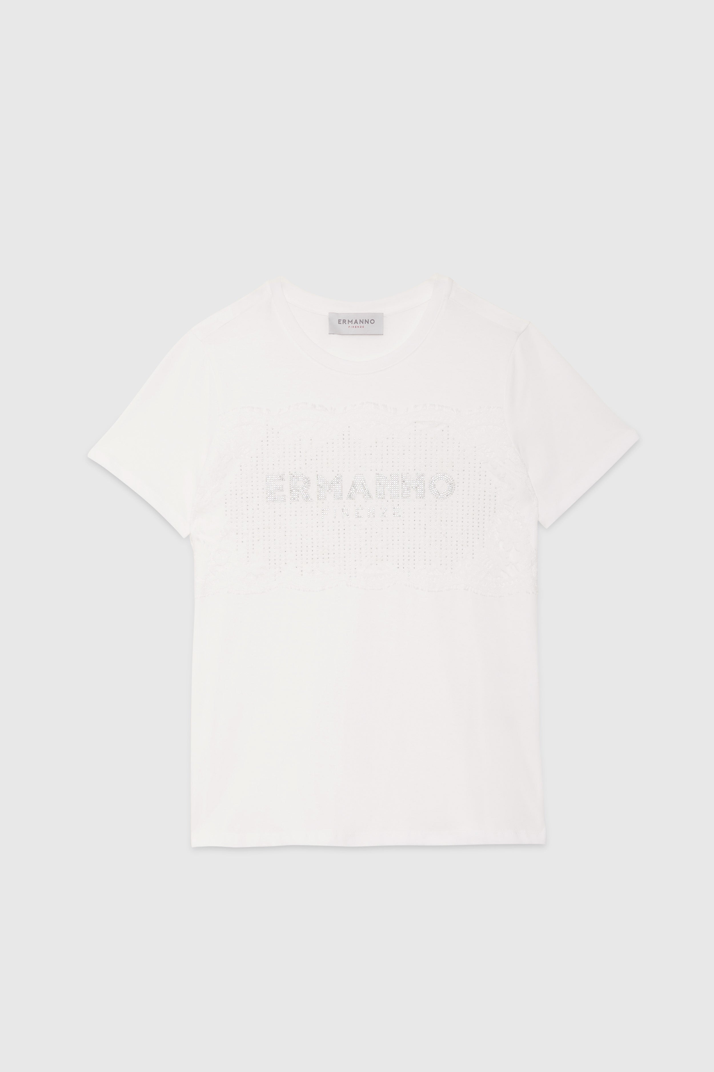 T-SHIRT AVEC DENTELLE ET LOGO DE CRISTAUX