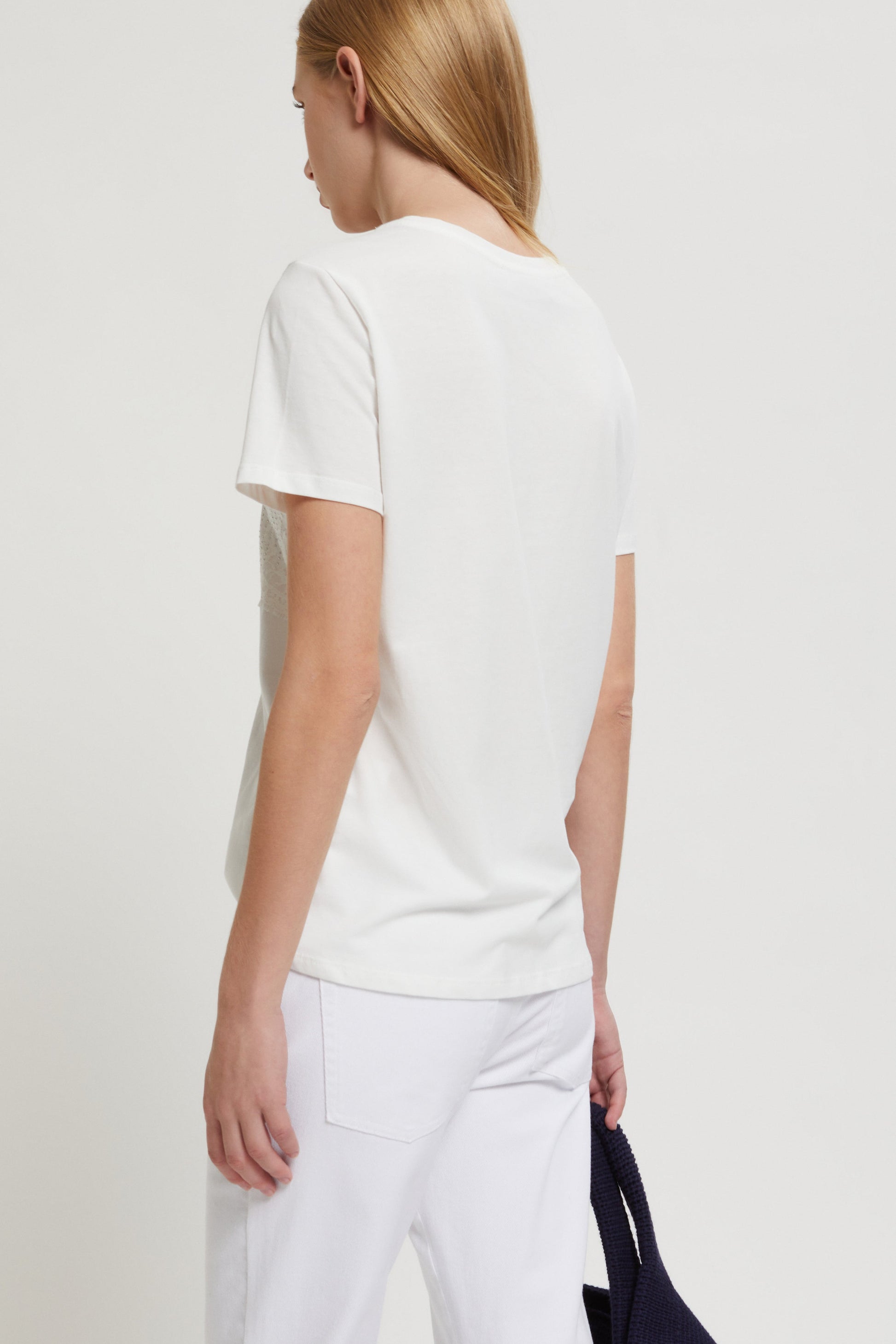 T-SHIRT AVEC DENTELLE ET LOGO DE CRISTAUX