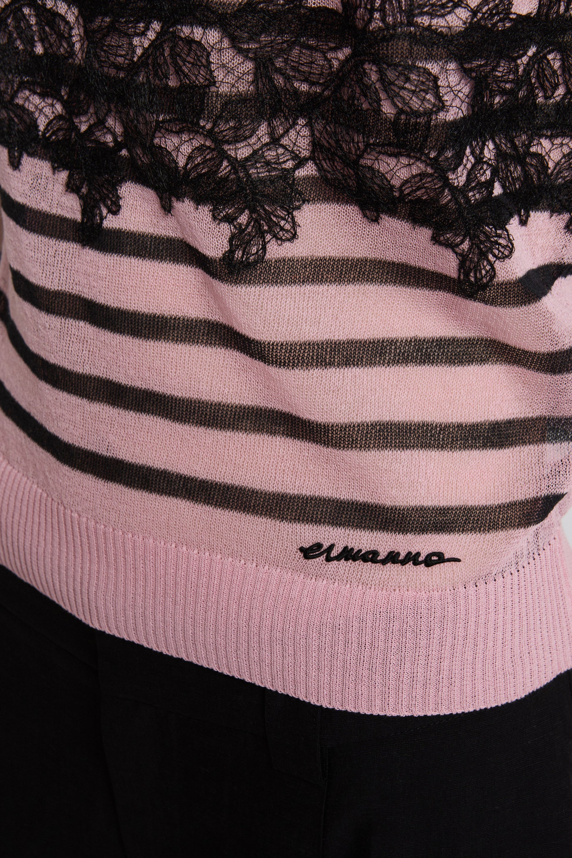 POLO-STYLE SWEATER WITH STRIPES AND LACE