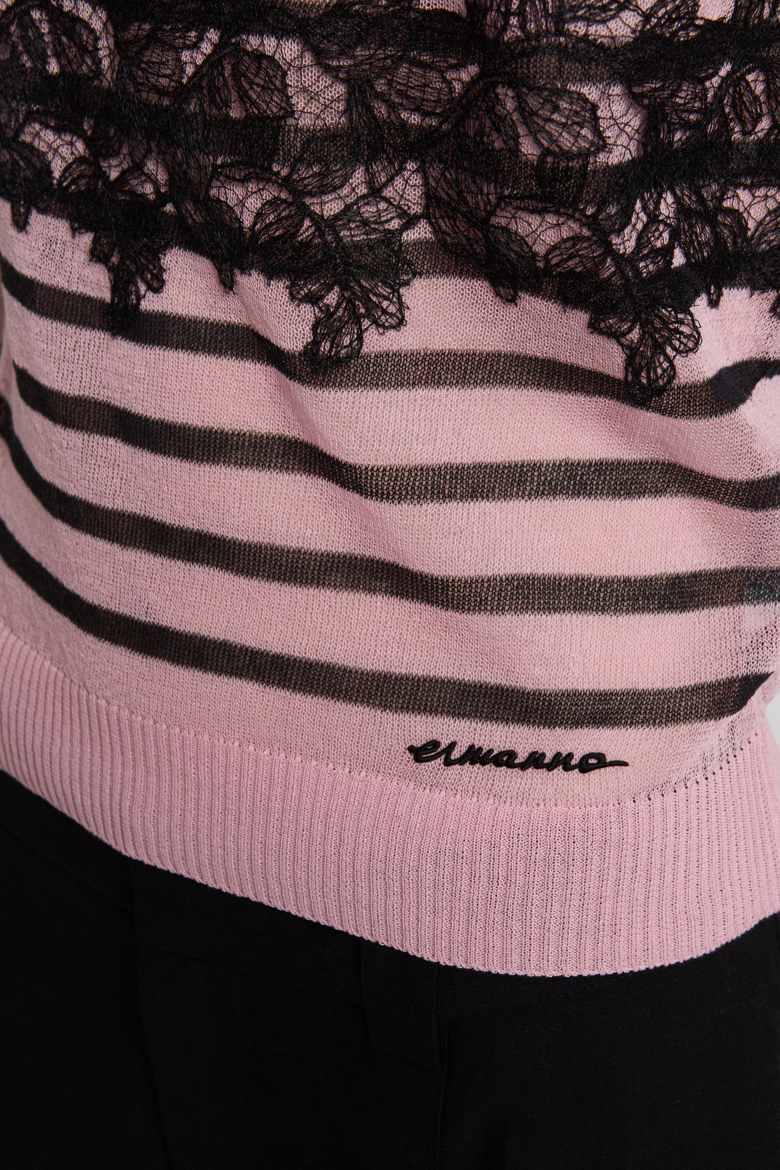 POLO-STYLE SWEATER WITH STRIPES AND LACE