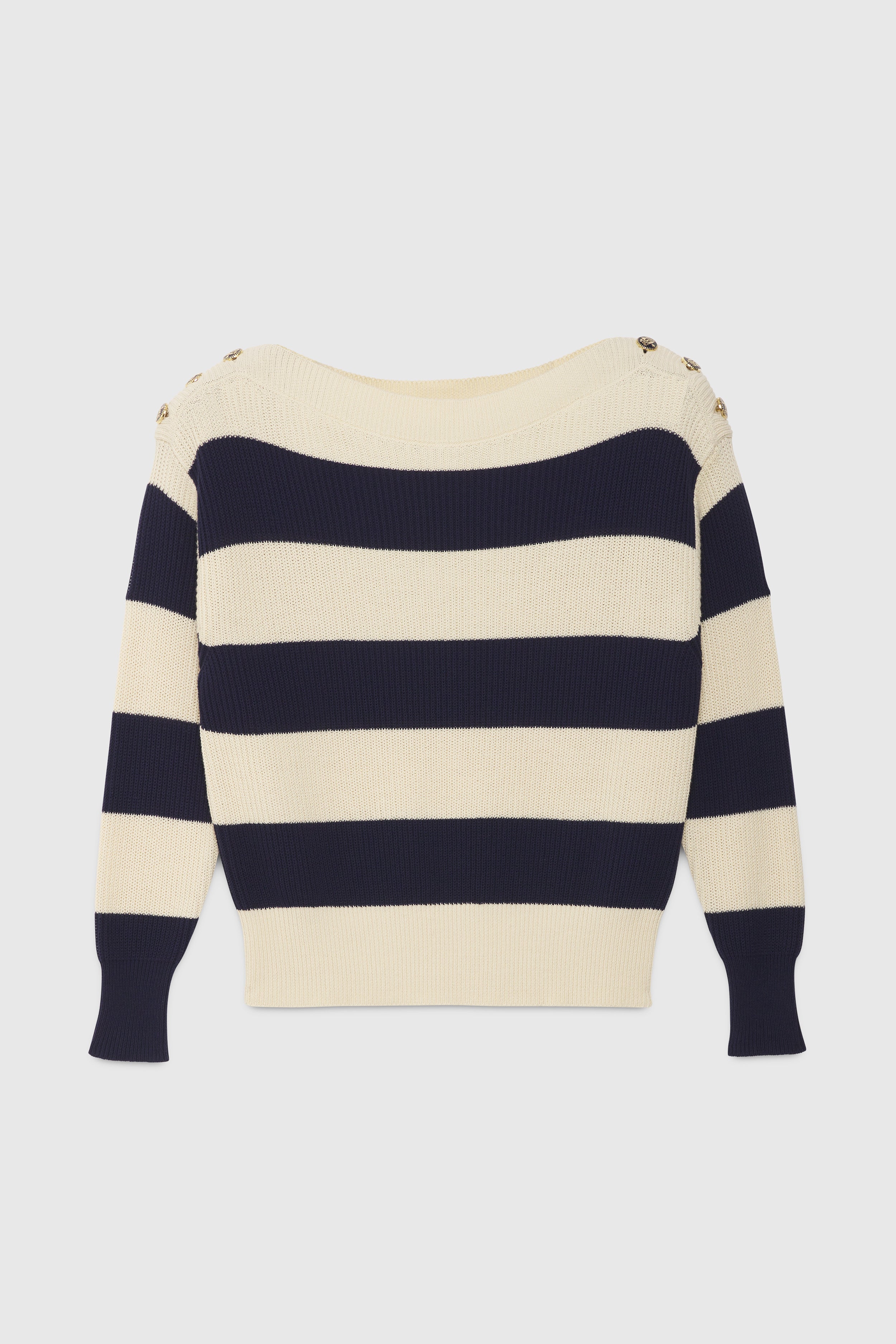 RIBBED-KNIT SWEATER WITH STRIPES AND BUTTONS ON THE SHOULDERS