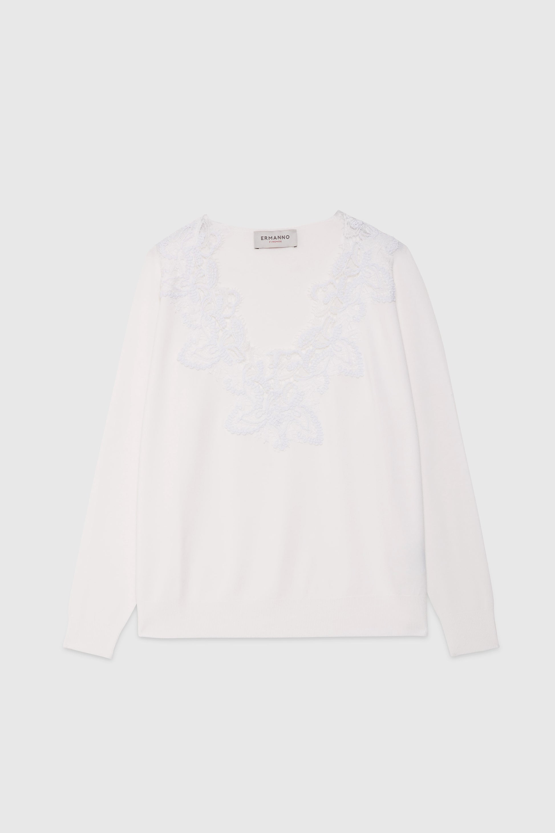 MAGLIA SOTTILE SCOLLATA CON PIZZO REBRODÉ