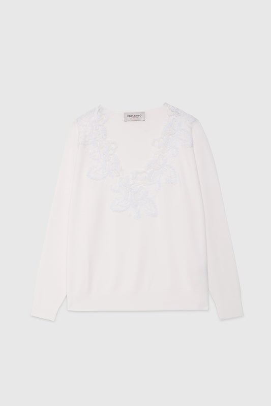 MAGLIA SOTTILE SCOLLATA CON PIZZO REBRODÉ