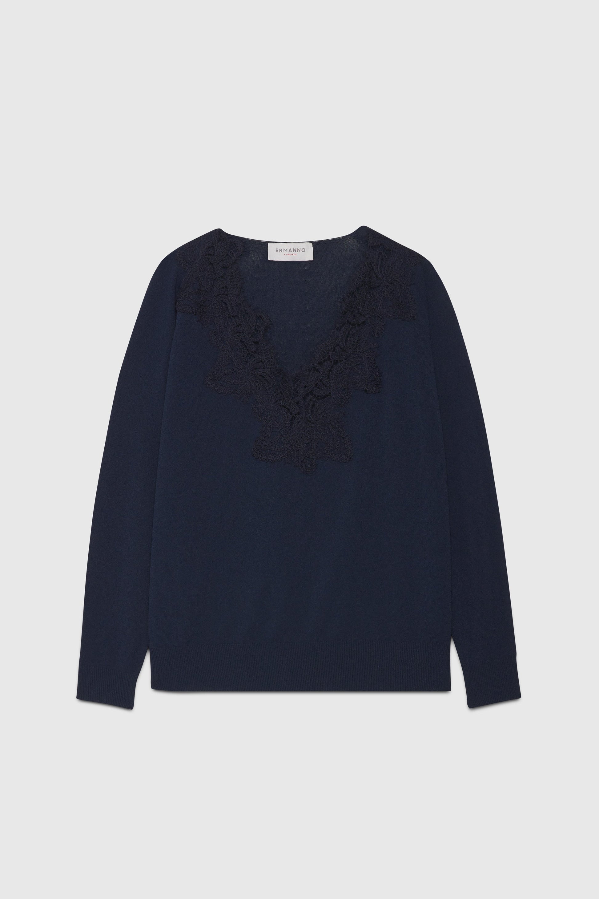 MAGLIA SOTTILE SCOLLATA CON PIZZO REBRODÉ