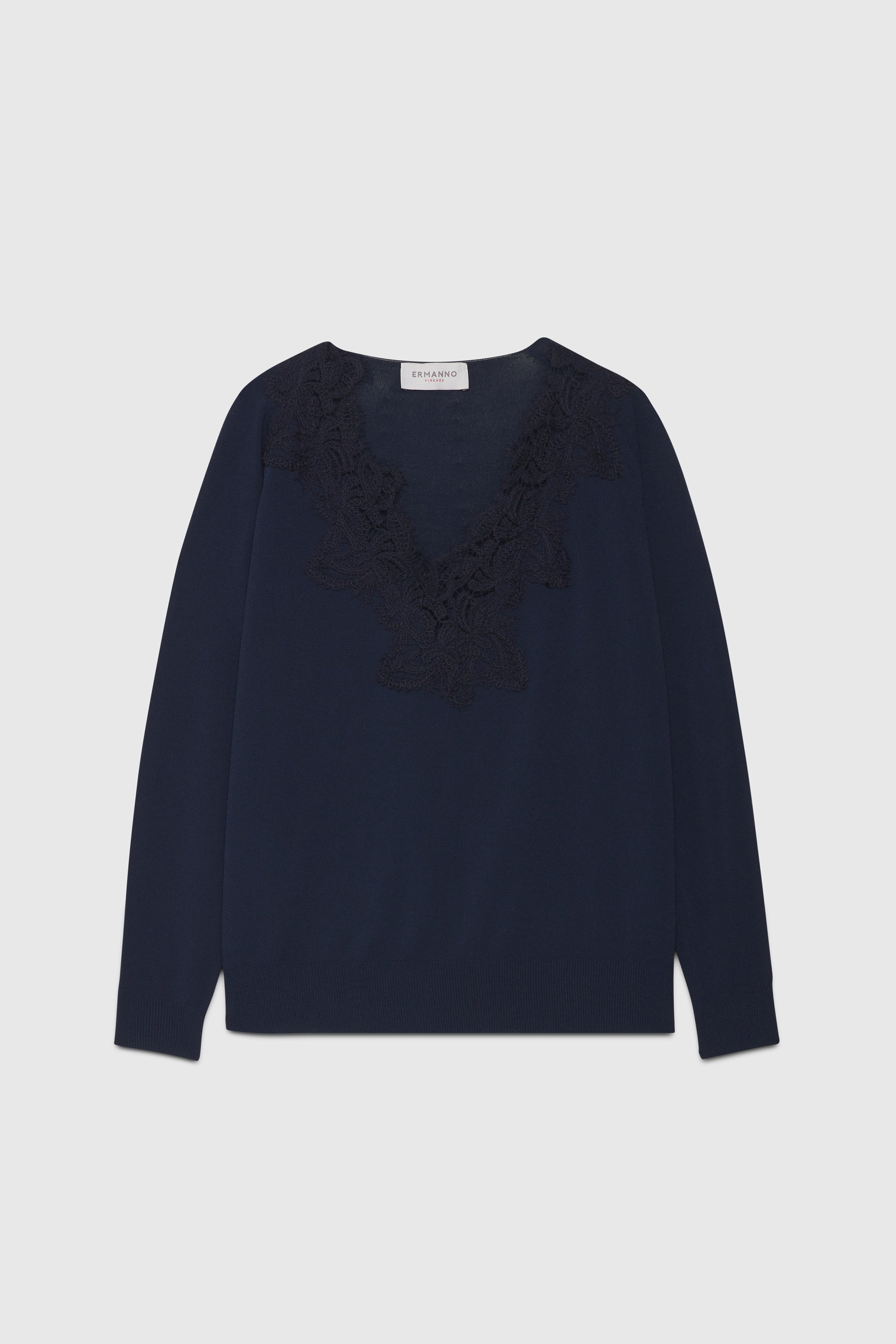 MAGLIA SOTTILE SCOLLATA CON PIZZO REBRODÉ