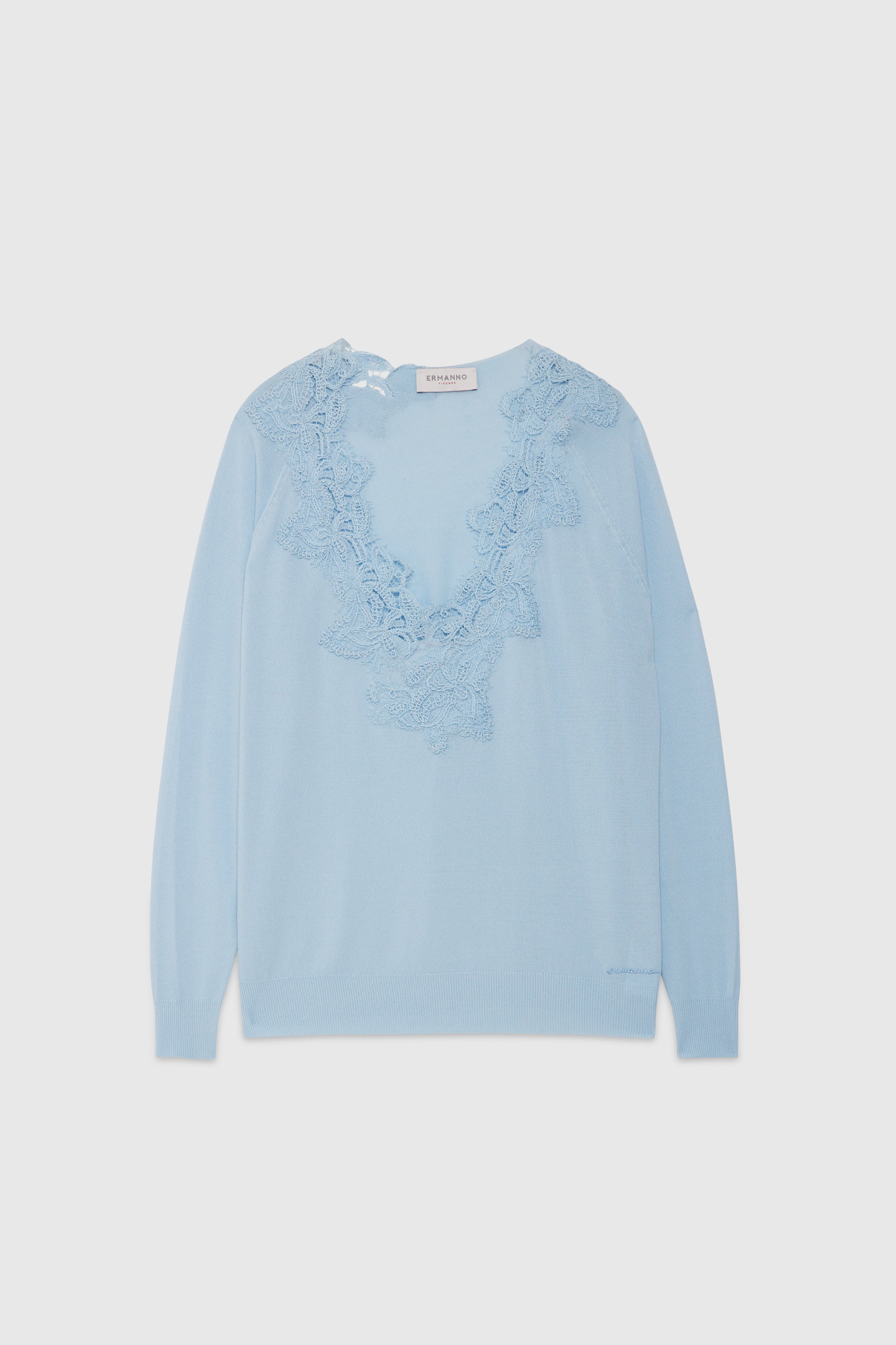 MAGLIA SOTTILE SCOLLATA CON PIZZO REBRODÉ