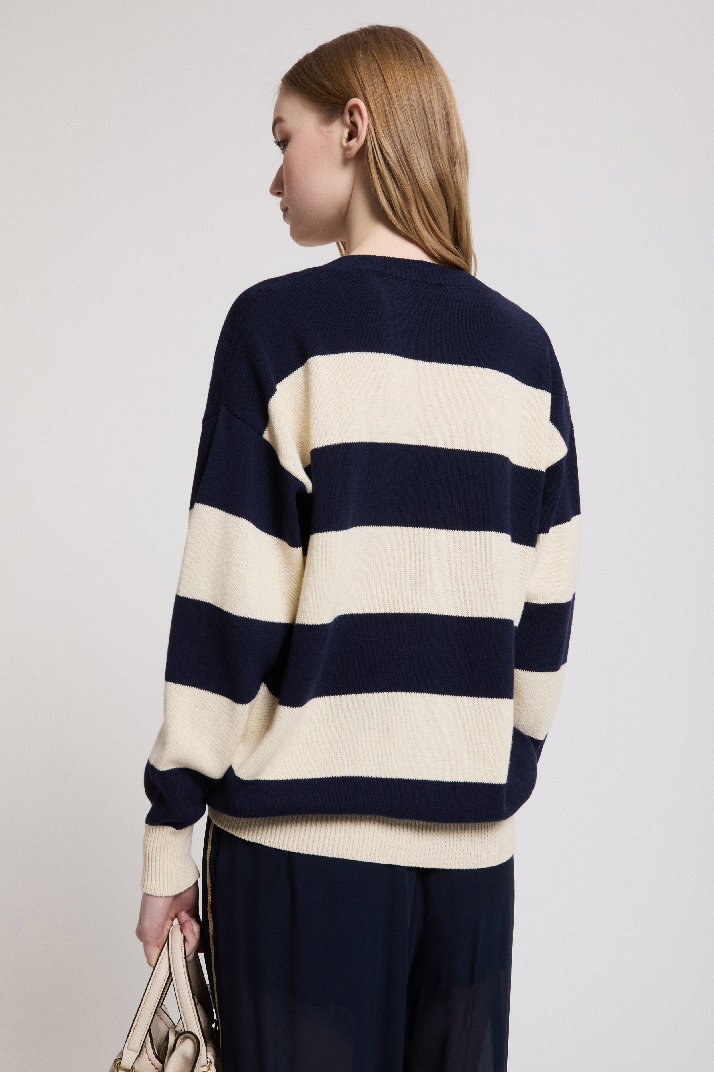 V-NECK SWEATER WITH SEQUINS AND STRIPES