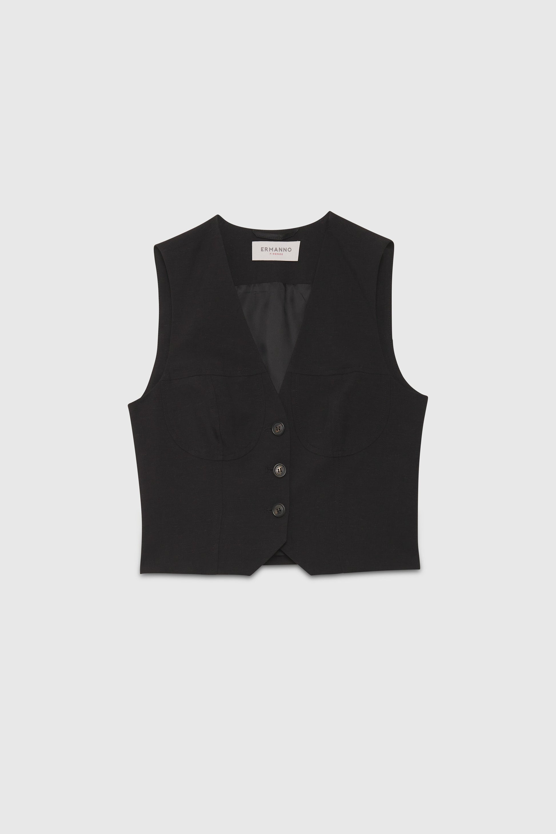 GILET IN MISTO LINO CON TAGLI A BUSTIER