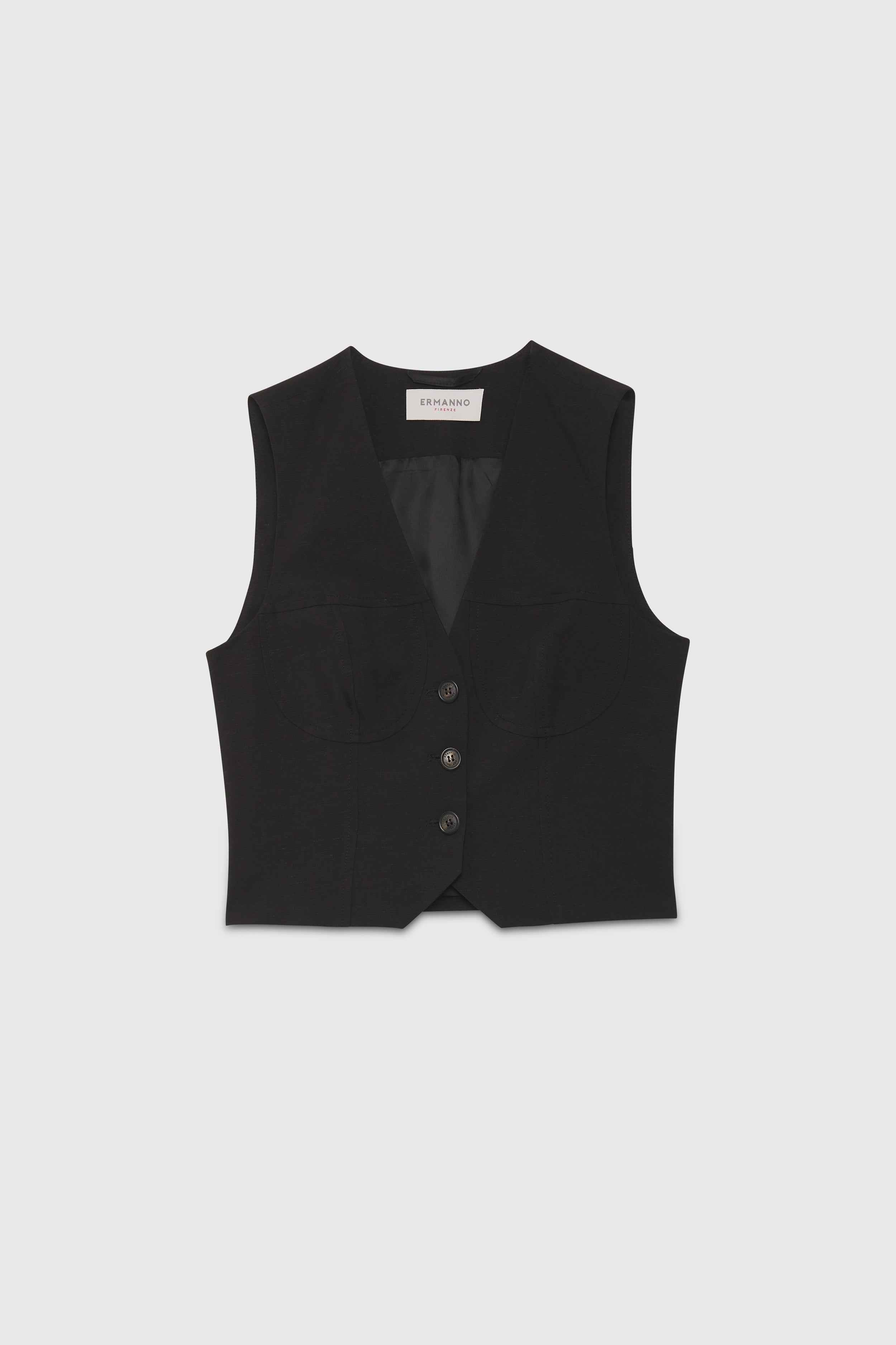 GILET EN MĖLANGE LIN AVEC DĖCOUPES À BUSTIER