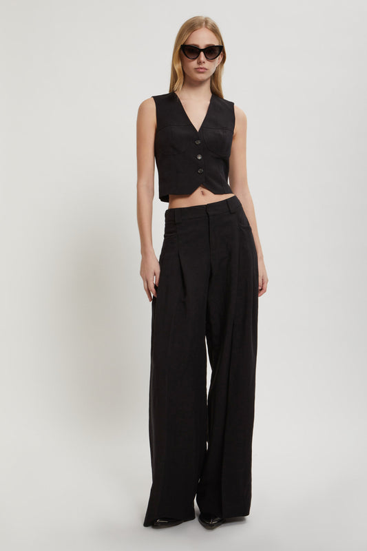 GILET IN MISTO LINO CON TAGLI A BUSTIER