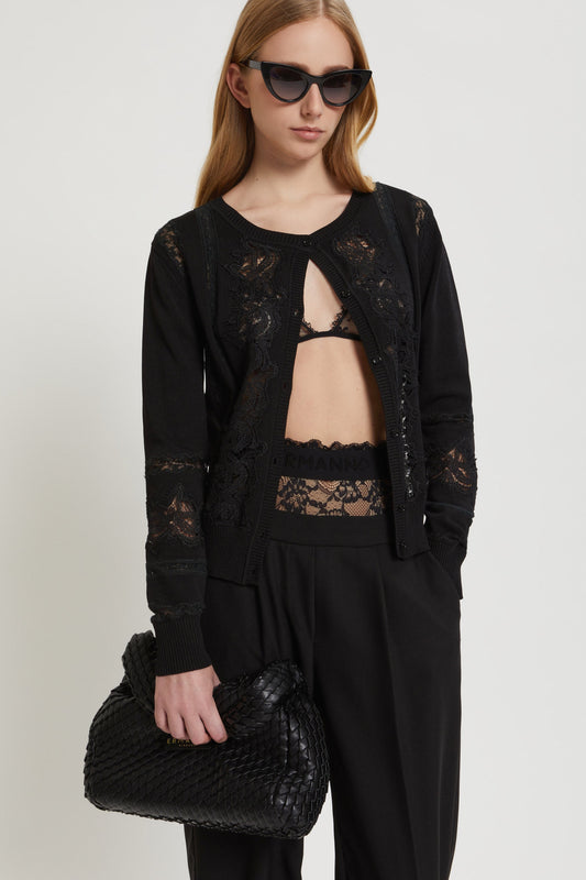 VISCOSE CARDIGAN WITH EMBROIDERED INSERTS