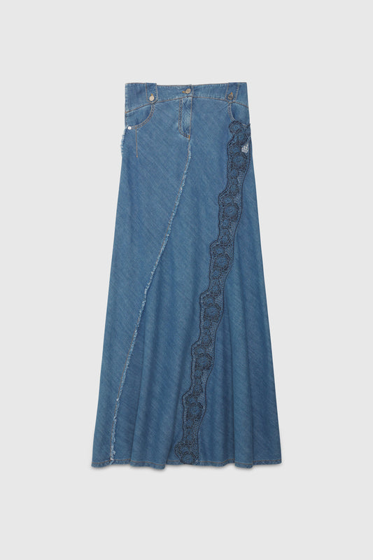 LONG DENIM SKIRT WITH EMBROIDERY