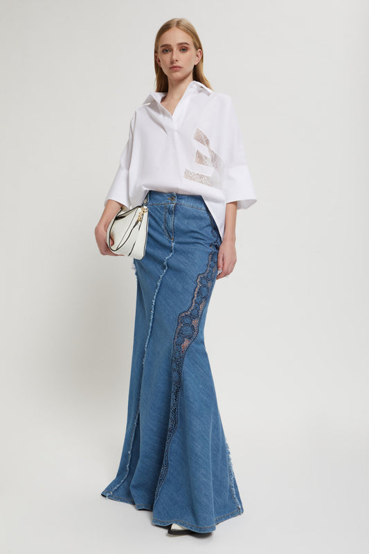 LONG DENIM SKIRT WITH EMBROIDERY