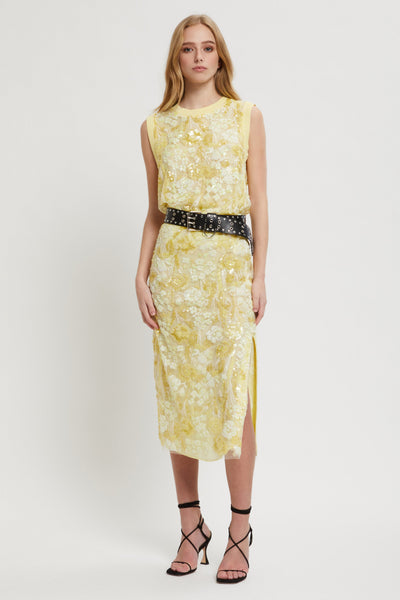 スカート Ermanno Firenze Longuette Skirt In Floral Sequin Embroidered ERMANNO FIRENZE Longuette Skirt in Yellow | Lyst