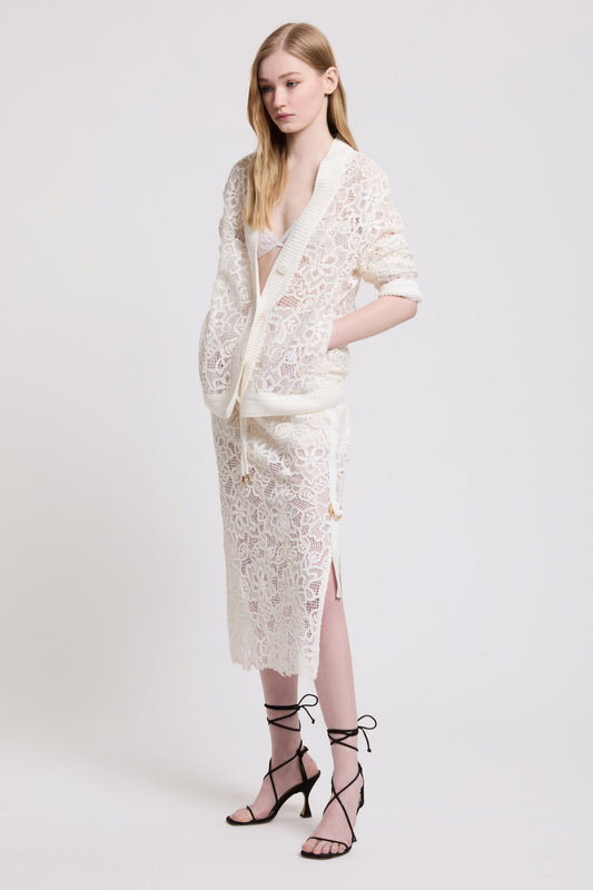 GONNA LONGUETTE DI PIZZO REBRODÈ CON BORDI IN MAGLIA