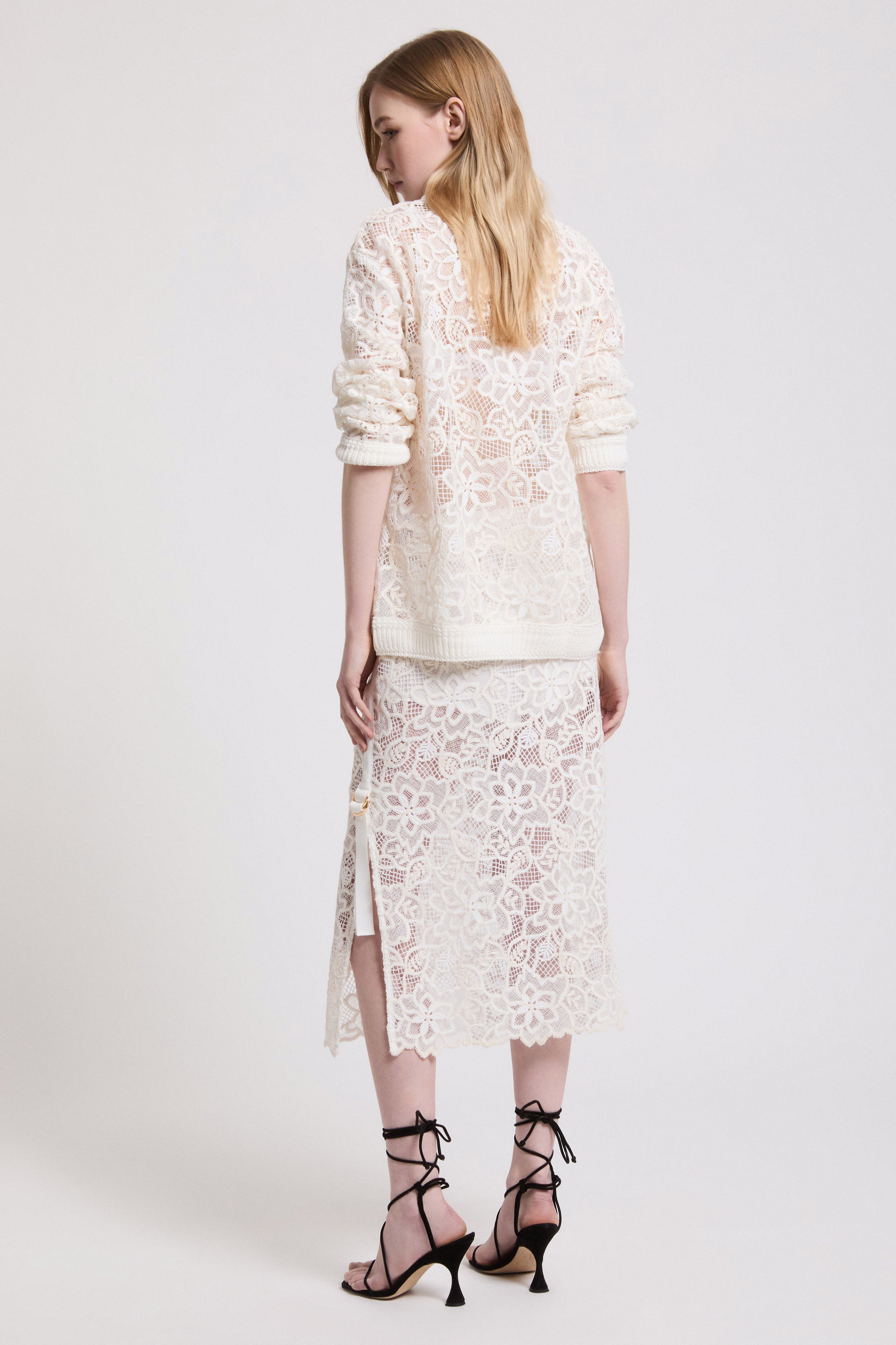 Image of JUPE À CRAYON EN DENTELLE REBRODĖ AVEC BORDS TRICOTĖS