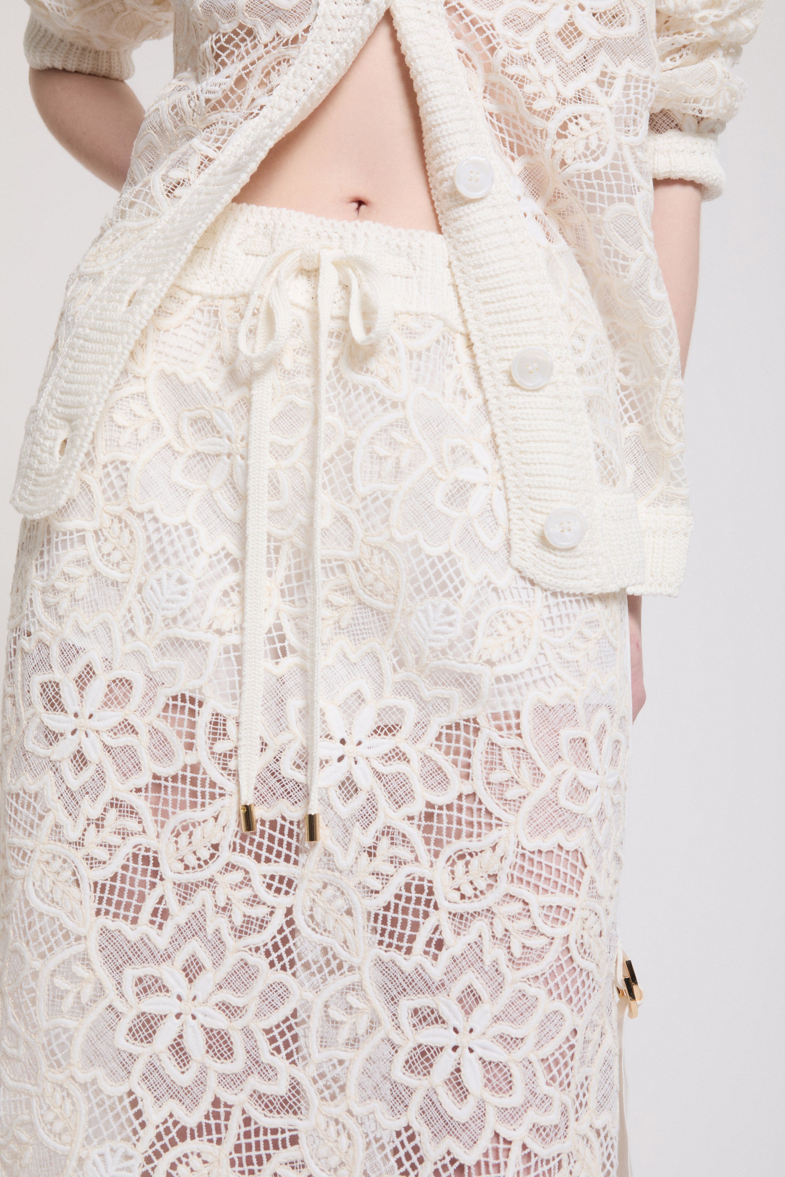 GONNA LONGUETTE DI PIZZO REBRODÈ CON BORDI IN MAGLIA