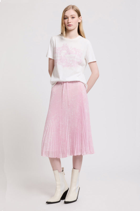 KNEE LENGHT PLEATED SKIRT WITH MACRAMÉ PRINT
