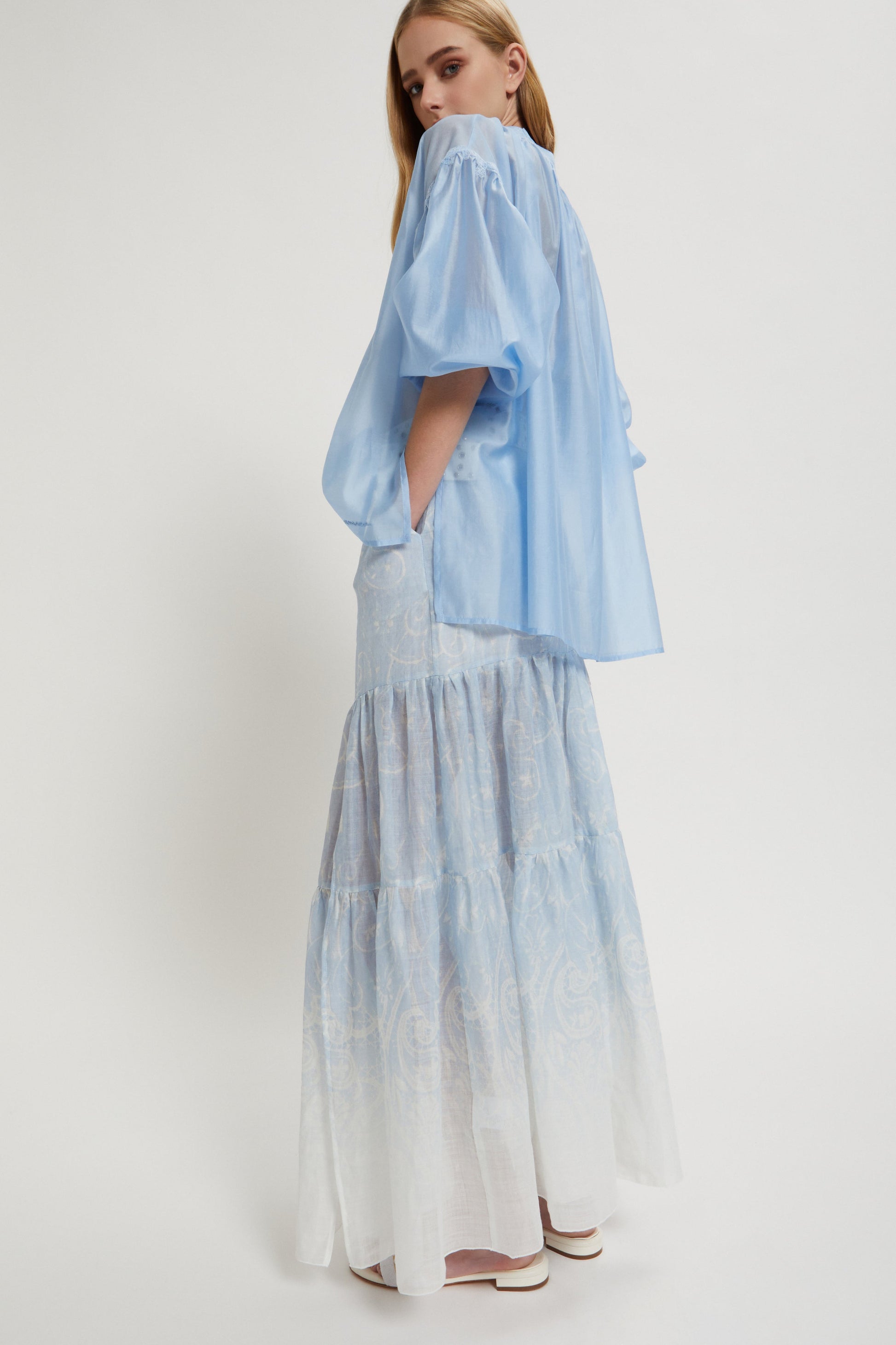 GONNA LUNGA STAMPA MACRAMÈ SFUMATA