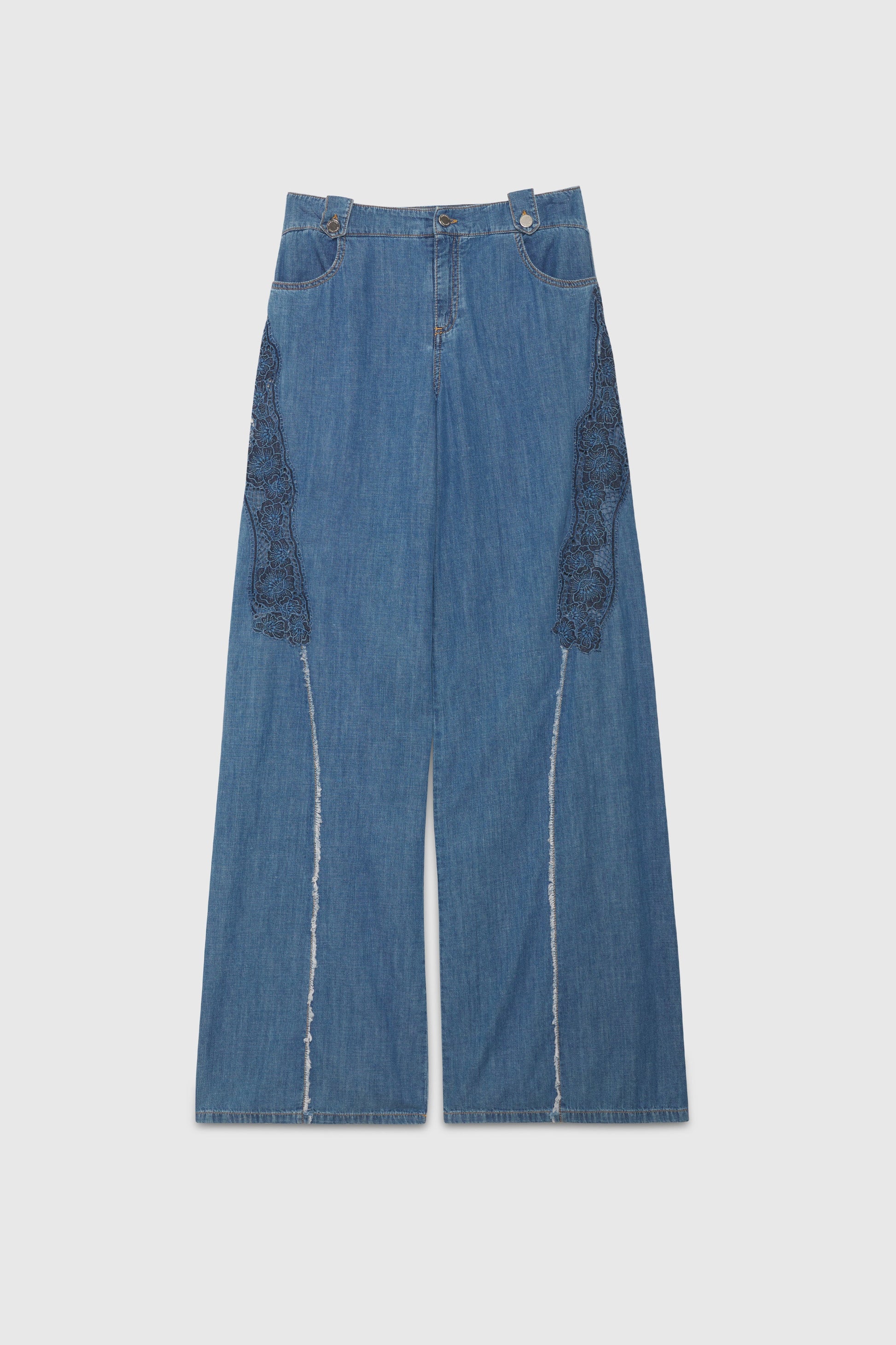 WIDE DENIM FABRIC PANTS WITH EMBROIDERY